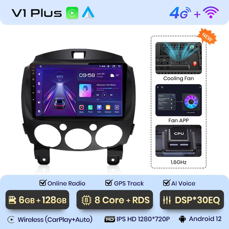 Junsun V1pro AI Voice 2 din Android Auto Radio For MAZDA 2 Mazda2 2007-2014 Carplay 4G Car Multimedia GPS 2din autoradio