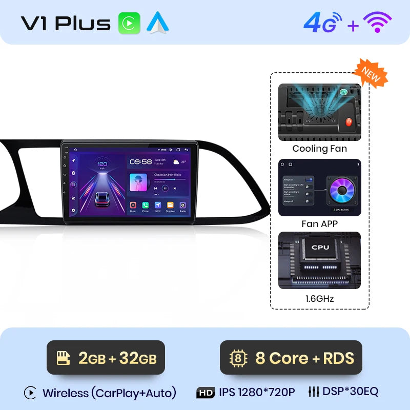 Junsun V1pro Android Auto Radio for Seat Leon MK3 2012-2020 Wireless Carplay 4G Car Multimedia GPS 2din autoradio