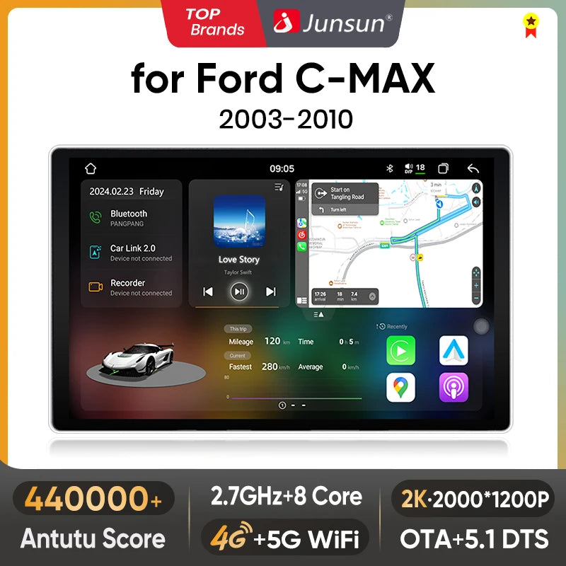 Junsun V3 Plus 2K Android 13 Wireless CarPlay Android Auto Car Intelligent Systems For Ford C-MAX 2003 - 2010  7870 Autoradio
