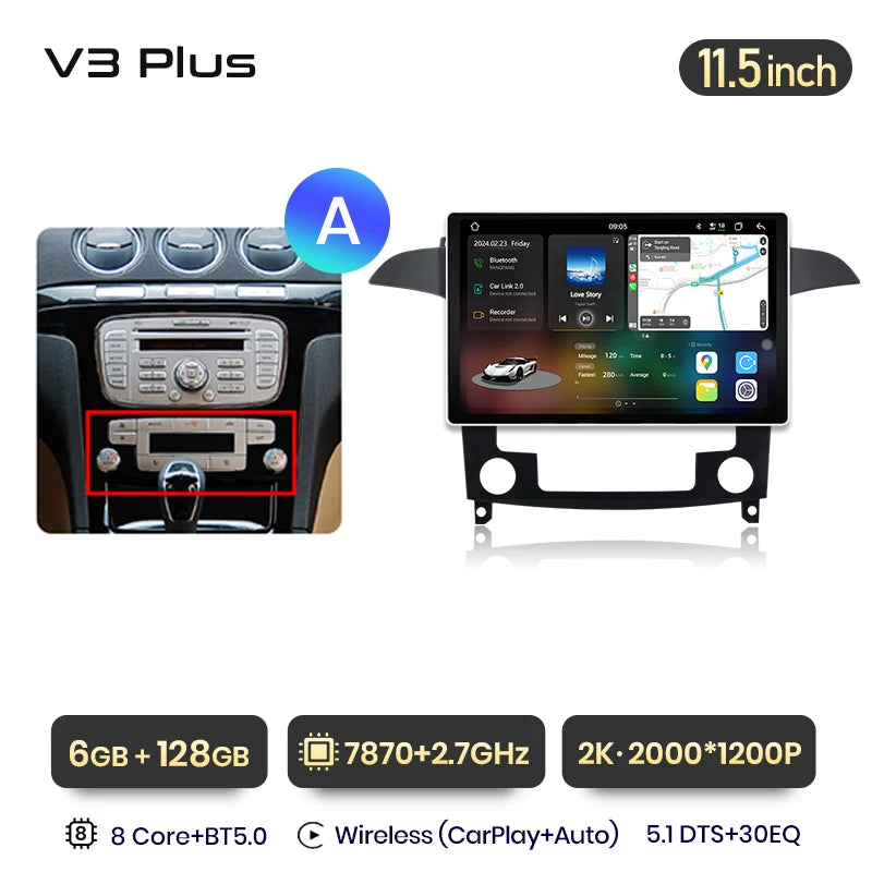 Junsun V3 Plus 2K Android 13 Wireless CarPlay Android Auto Car Intelligent Systems  For Ford S-Max S max 2007 - 2015 Autoradio
