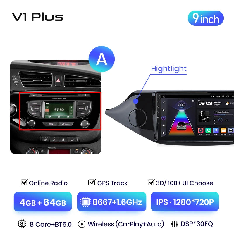Junsun V3 Plus 2K Android 13 CarPlay inalámbrico Android Auto Sistemas inteligentes para KIA CEED JD Cee'd 2012-2018 Autoradio 