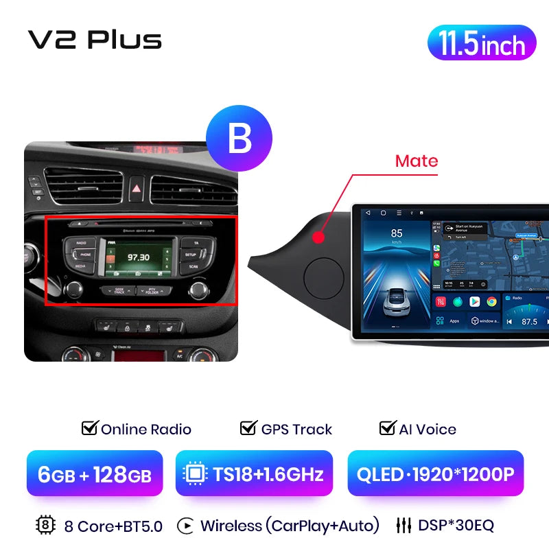 Junsun V3 Plus 2K Android 13 Wireless CarPlay Android Auto Car Intelligent Systems for KIA CEED JD Cee'd 2012-2018 Autoradio