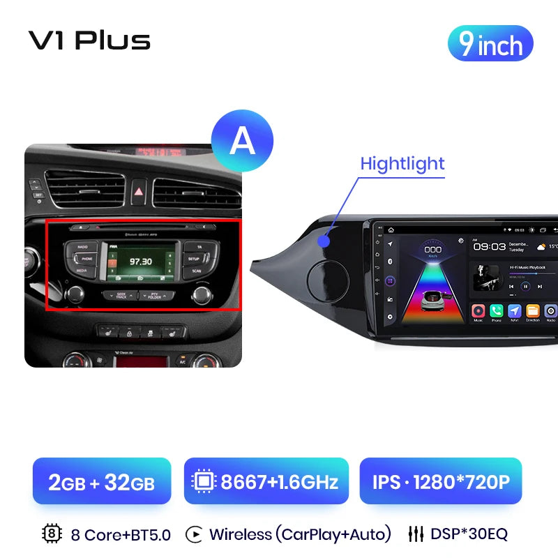 Junsun V3 Plus 2K Android 13 CarPlay inalámbrico Android Auto Sistemas inteligentes para KIA CEED JD Cee'd 2012-2018 Autoradio 