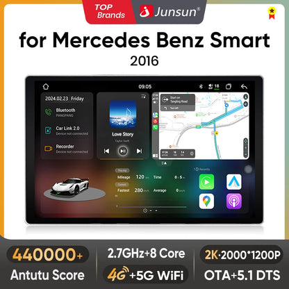 Junsun V3 Plus 2K Android 13 Wireless CarPlay Android Auto Car Intelligent Systems for Mercedes Benz Smart 2016 Autoradio