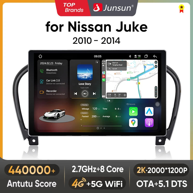 Junsun V3 Plus 2K Android 13 CarPlay inalámbrico Android Auto Sistemas inteligentes para Nissan Juke YF15 2010-2014 Autoradio 