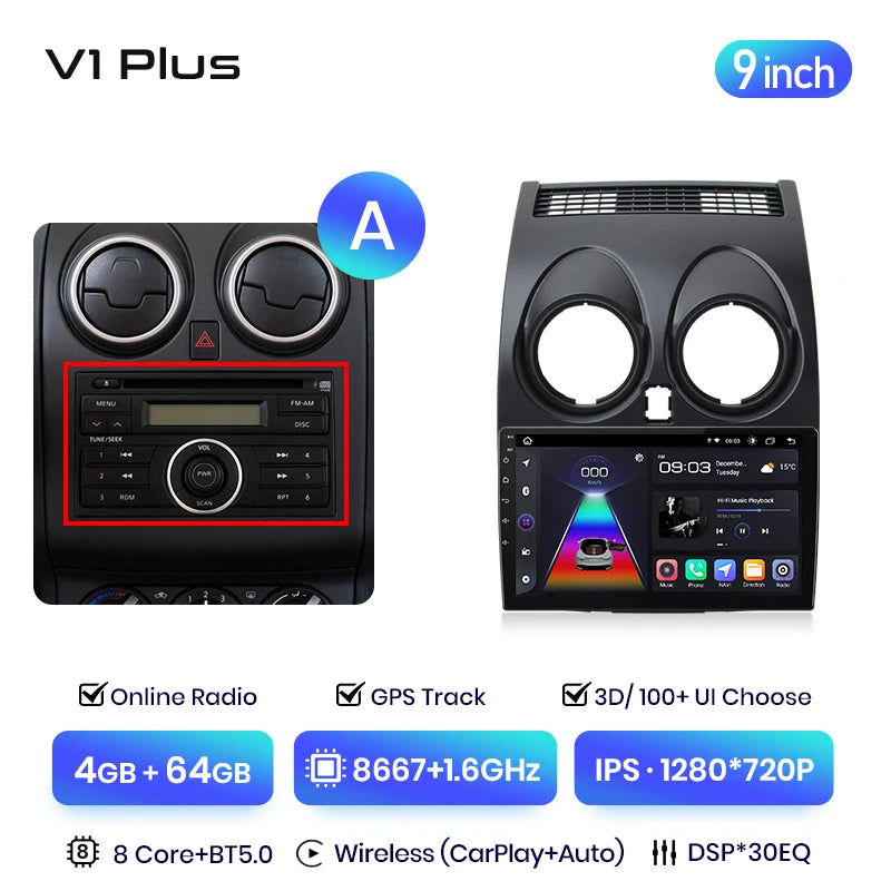 Junsun V3 Plus 2K Android 13 Wireless CarPlay Android Auto Car Intelligent Systems for Nissan Qashqai J10 2006 - 2013 Autoradio