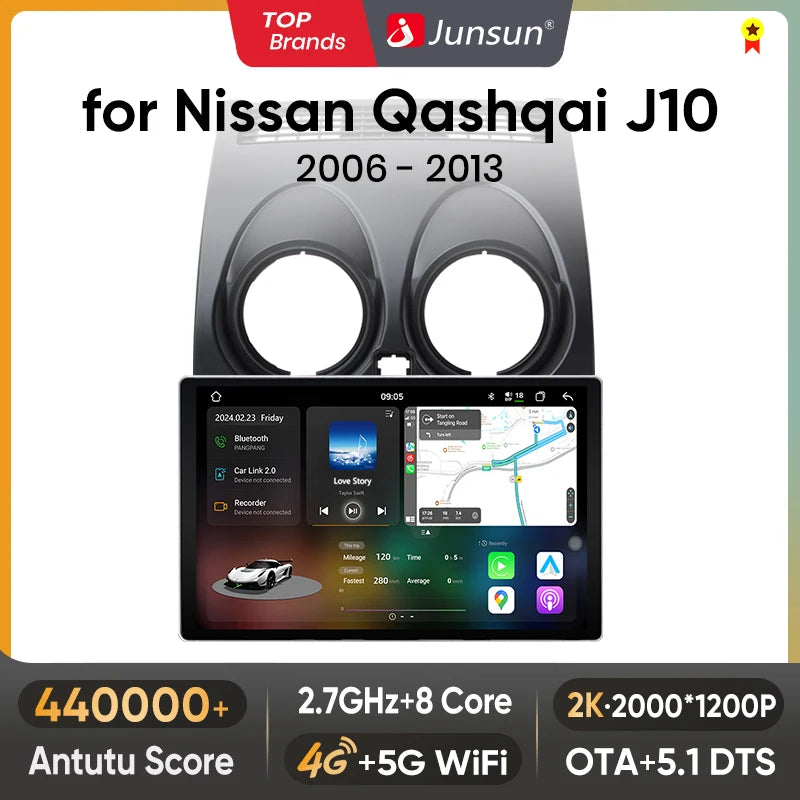 Junsun V3 Plus 2K Android 13 Wireless CarPlay Android Auto Car Intelligent Systems for Nissan Qashqai J10 2006 - 2013 Autoradio - Junsun Official Store