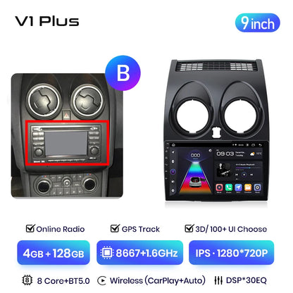 Junsun V3 Plus 2K Android 13 Wireless CarPlay Android Auto Car Intelligent Systems for Nissan Qashqai J10 2006 - 2013 Autoradio