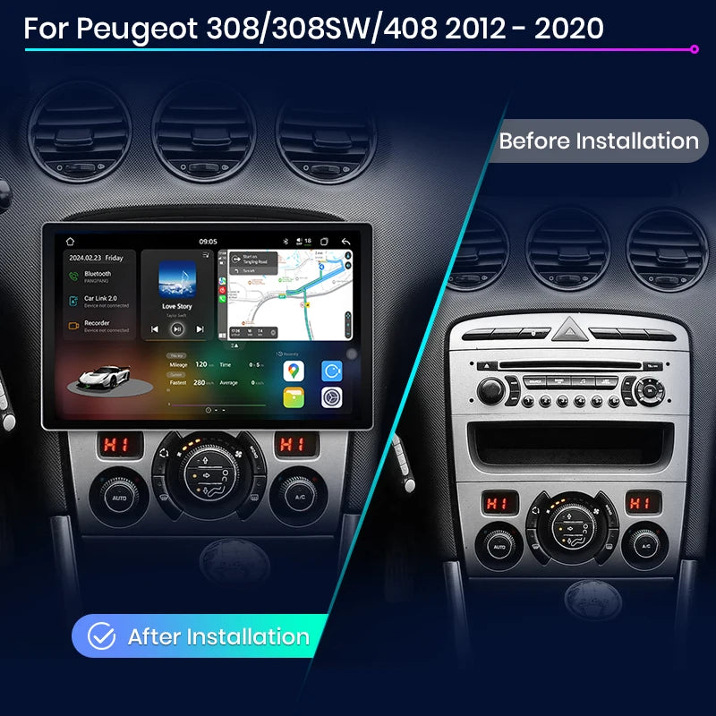 Junsun V3 Plus 2K Android 13 Wireless CarPlay Android Auto Car Intelligent Systems for Peugeot 308 308SW 408 2012-2020 Autoradio