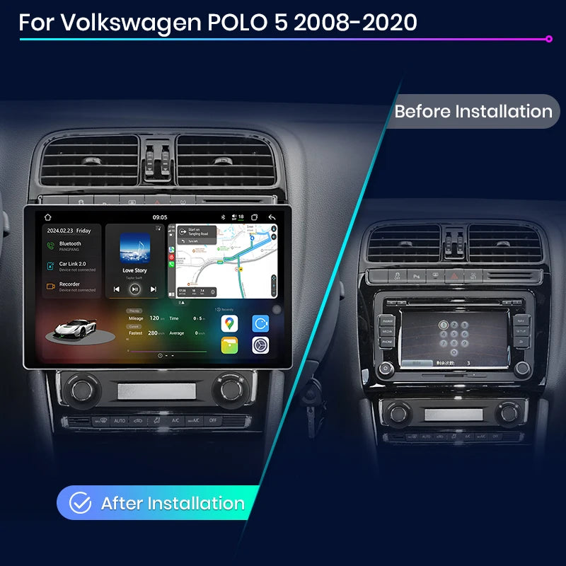 Junsun V3 Plus 2K  Wireless CarPlay Android Auto Car Intelligent Systems For VW Volkswagen POLO 5 sedan 2008-2020 Autoradio
