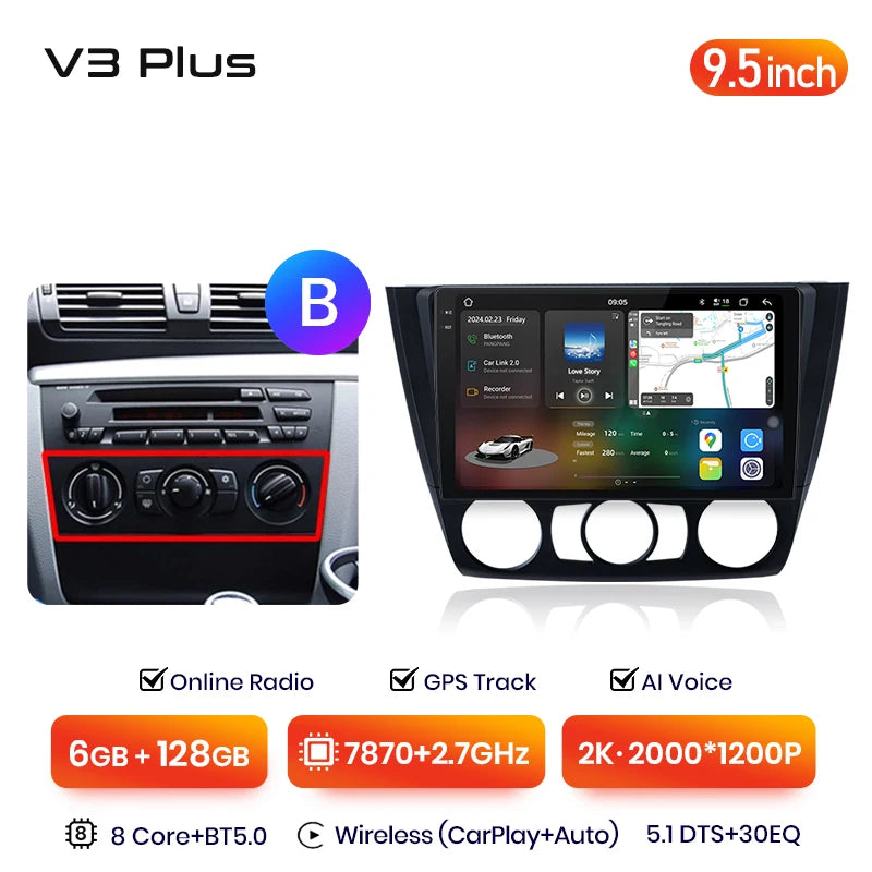 Junsun V3 Plus 2K CarPlay inalámbrico Android Auto Sistemas inteligentes para BMW Serie 1 E87 E81 E82 E88 2004-2011 Autoradio 