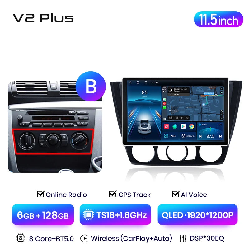 Junsun V3 Plus 2K CarPlay inalámbrico Android Auto Sistemas inteligentes para BMW Serie 1 E87 E81 E82 E88 2004-2011 Autoradio 