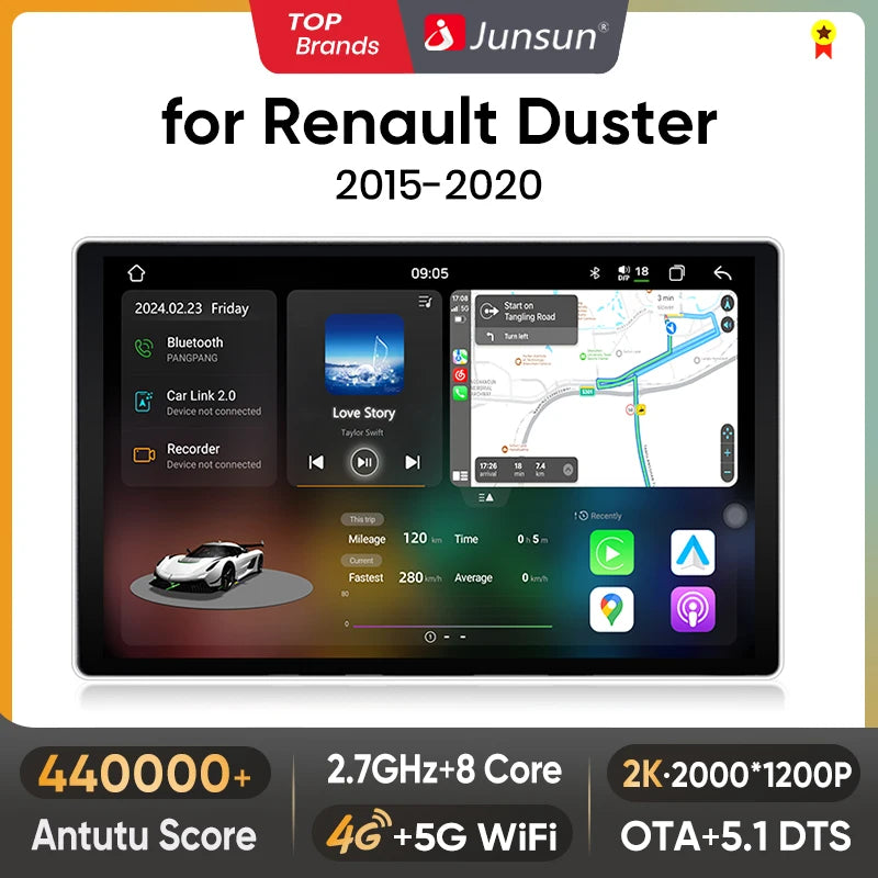 Junsun V3 Plus 2K Wireless CarPlay Android Auto Car Intelligent Systems for Renault Duster 2015-2020 For LADA Largus Autoradio