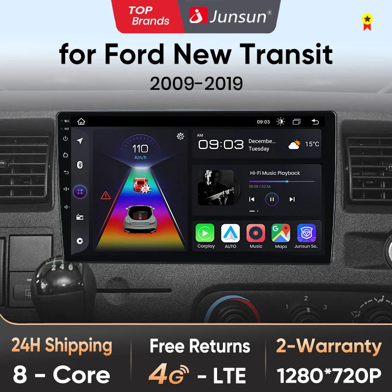 Junsun Wireless CarPlay Android Auto Car Radio For Ford New Transit 2009 2010 2011 2012 2013-2019 Intelligent Systems Multimedia