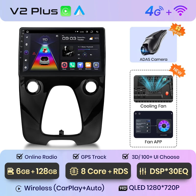 Junsun Wireless CarPlay Android Auto Car Radio For Peugeot 108 For Toyota Aygo B40 2014-2021 GPS Intelligent Systems Autoradio