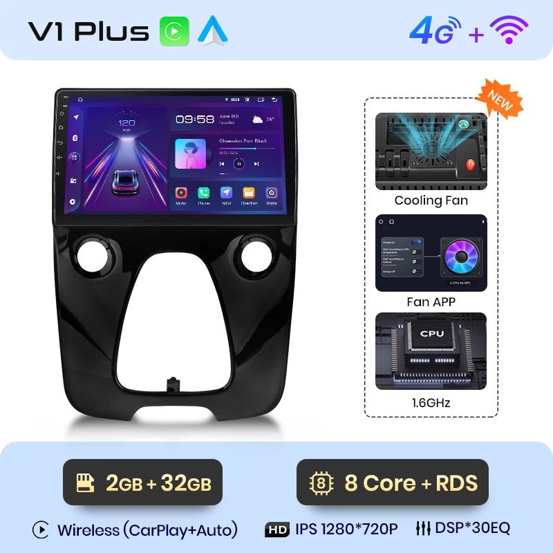 Junsun Wireless CarPlay Android Auto Car Radio For Peugeot 108 For Toyota Aygo B40 2014-2021 GPS Intelligent Systems Autoradio