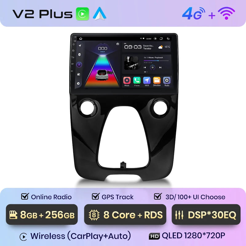 Junsun Wireless CarPlay Android Auto Car Radio For Peugeot 108 For Toyota Aygo B40 2014-2021 GPS Intelligent Systems Autoradio