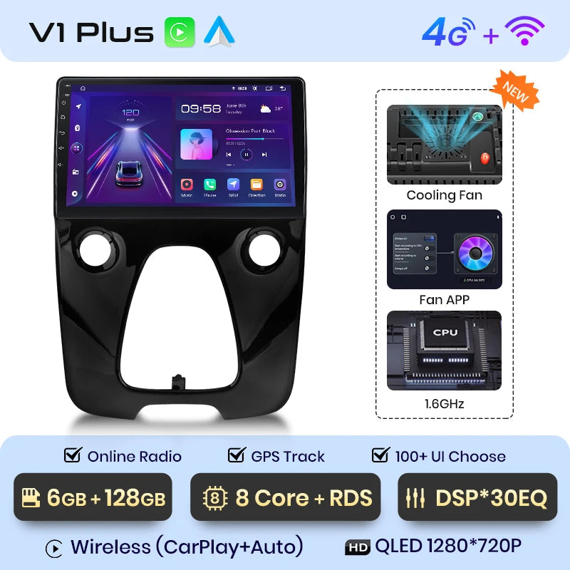 Junsun Wireless CarPlay Android Auto Car Radio For Peugeot 108 For Toyota Aygo B40 2014-2021 GPS Intelligent Systems Autoradio
