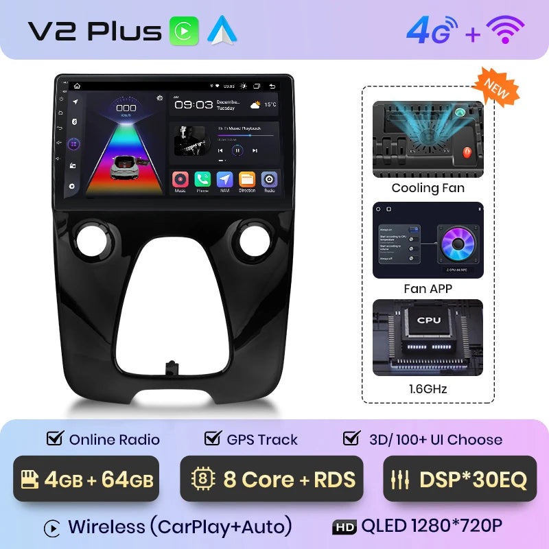 Junsun Wireless CarPlay Android Auto Car Radio For Peugeot 108 For Toyota Aygo B40 2014-2021 GPS Intelligent Systems Autoradio