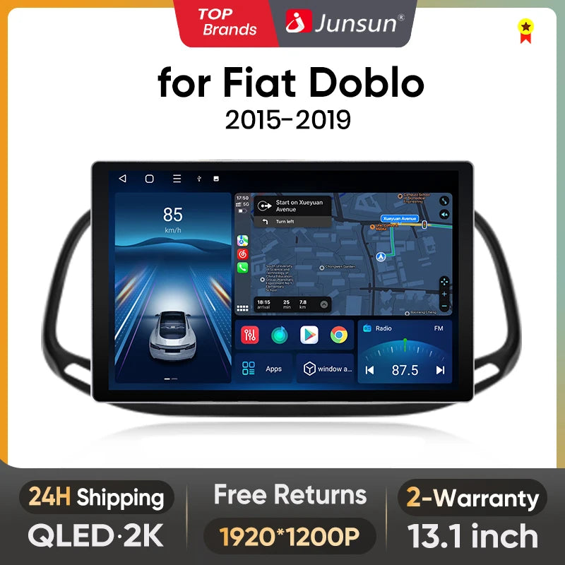 Junsun X7 MAX 13,1“ 2K AI Voice Wireless CarPlay Android Auto Autoradio für Fiat Doblo 2015 - 2019 Multimedia-Autoradio 