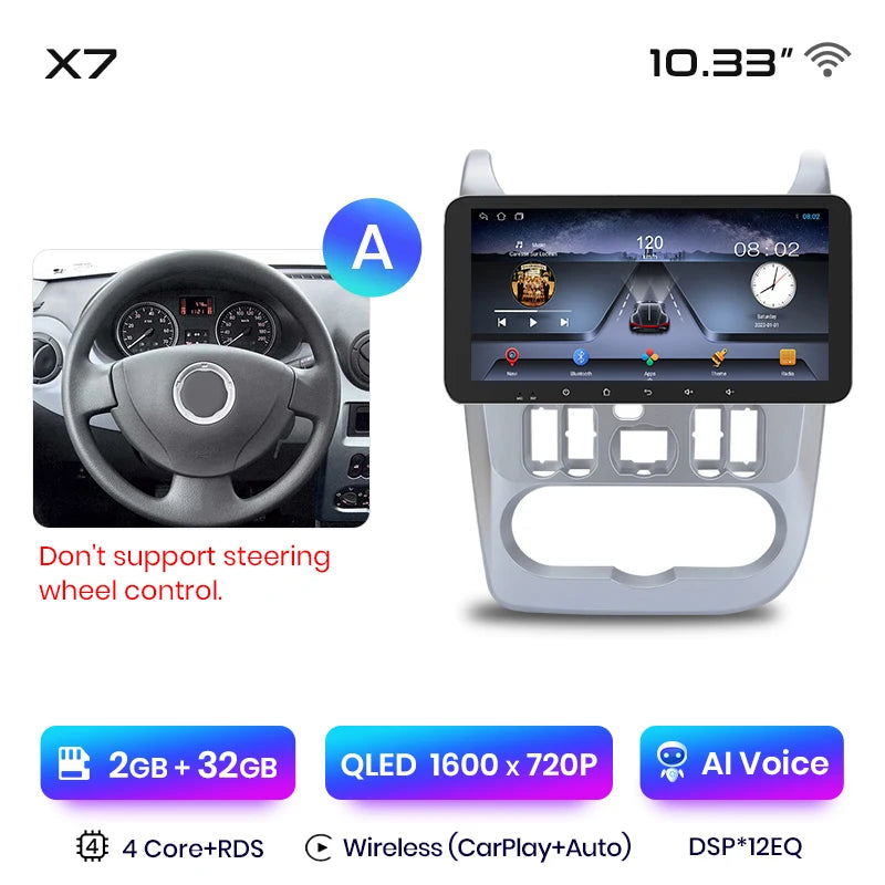 Junsun X7 PRO 11.5“ 2K Wireless CarPlay Android Auto Car Radio for Renault Logan 1 Sandero 2009-2013 Dacia Duster autoradio - Junsun Official Store