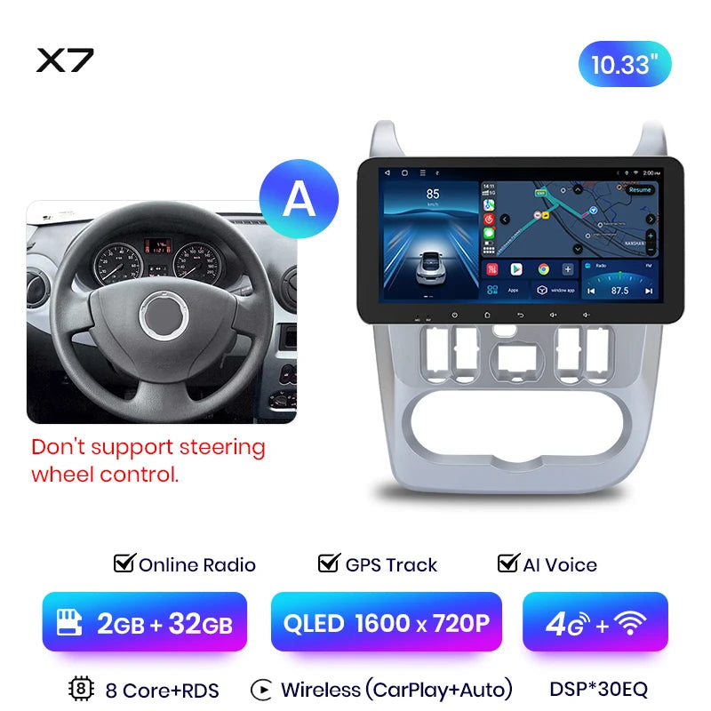 Junsun X7 PRO 11.5“ 2K Wireless CarPlay Android Auto Car Radio for Renault Logan 1 Sandero 2009-2013 Dacia Duster autoradio