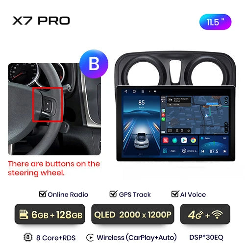 Junsun X7 PRO 11,5“ 2K Wireless CarPlay Android Auto Autoradio für Renault Logan 2 Sandero 2014-2019 Multimedia-Autoradio 