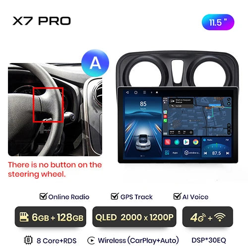 Junsun X7 PRO 11,5“ 2K Wireless CarPlay Android Auto Autoradio für Renault Logan 2 Sandero 2014-2019 Multimedia-Autoradio 