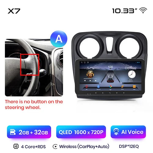 Junsun X7 PRO 11,5“ 2K Wireless CarPlay Android Auto Autoradio für Renault Logan 2 Sandero 2014-2019 Multimedia-Autoradio 