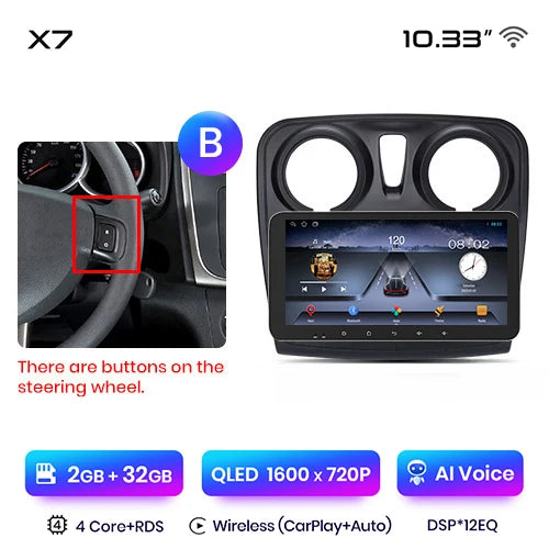 Junsun X7 PRO 11,5“ 2K Wireless CarPlay Android Auto Autoradio für Renault Logan 2 Sandero 2014-2019 Multimedia-Autoradio 