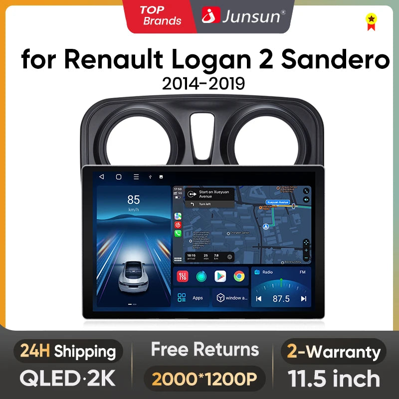 Junsun X7 PRO 11,5“ 2K Wireless CarPlay Android Auto Autoradio für Renault Logan 2 Sandero 2014-2019 Multimedia-Autoradio 
