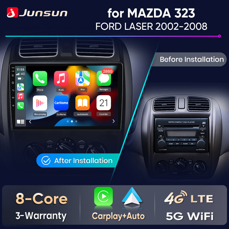 Radio Junsun CarPlay inalámbrica Android Auto para MAZDA 323, HAIMA, FREEMA, FORD LASER 2002-2008, sistemas inteligentes para coche, RDS, Bluetooth, WiFi 