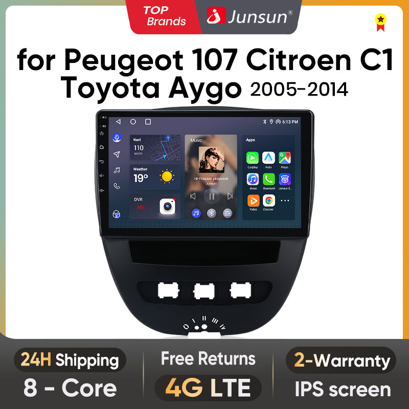 Junsun AI Voice 2 din Android Auto Radio dla Peugeot 107 Toyota Aygo Citroen C1 2005 - 2014 Carplay 4G Car Multimedia GPS 2din autoradio