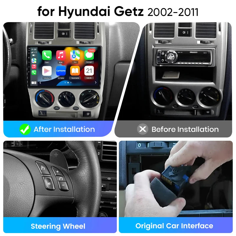 Junsun eSIM Wireless CarPlay Android Auto For Hyundai Getz 2002 2003 2004-2011  2 Din Autoradio RDS BT DSP auto accessories