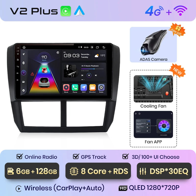 Radio Junsun V1pro con Android 10,0, 2DIN, 4G, GPS, Carplay, para Subaru Forester 3 SH Impreza 2007-2013 