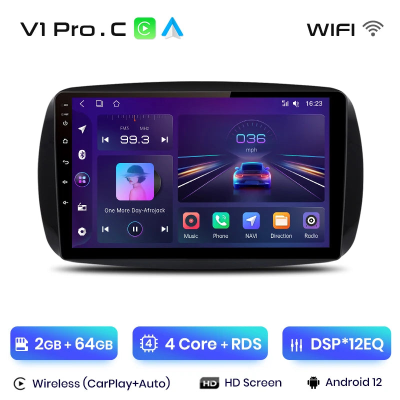 Junsun V1 AI Voice Wireless CarPlay Android Autoradio für Mercedes Benz Smart 2016 Auto Multimedia GPS 2din Autoradio 