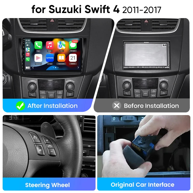 Junsun eSIM Wireless CarPlay Android Auto For Suzuki Swift 4 2011 2012 2013 2014 2015 2016 2017 2 Din Autoradio RDS BT DSP