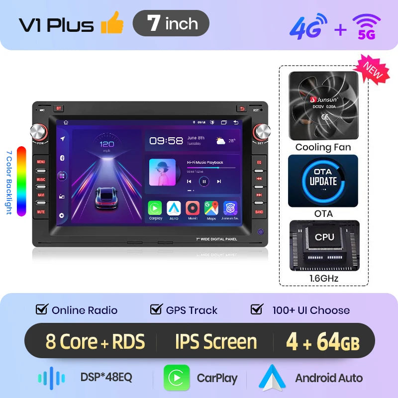 Junsun Wireless CarPlay Car Radio For VW Golf 4 Passat POLO Transport T5 Multivan Seat Jetta Android Multimedia