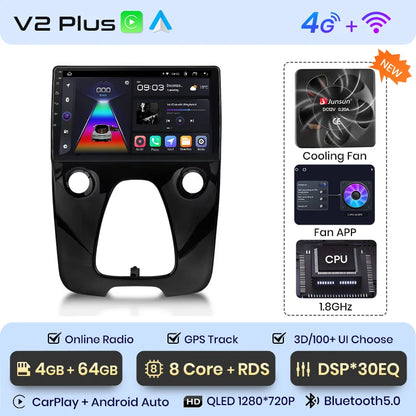 Junsun V1 Plus Car Radio For Peugeot 108 Citroen C1 Toyota Aygo 2014 - 2021 wireless CarPlay Android Auto No 2 din 2din DVD