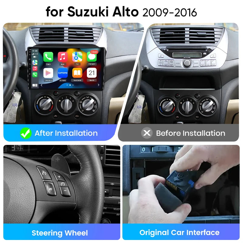 Junsun eSIM Android 14 Wireless CarPlay Android Auto Radio For Suzuki Alto 2009-2016 RDS 4G WiFi GPS 2din BT auto accessories
