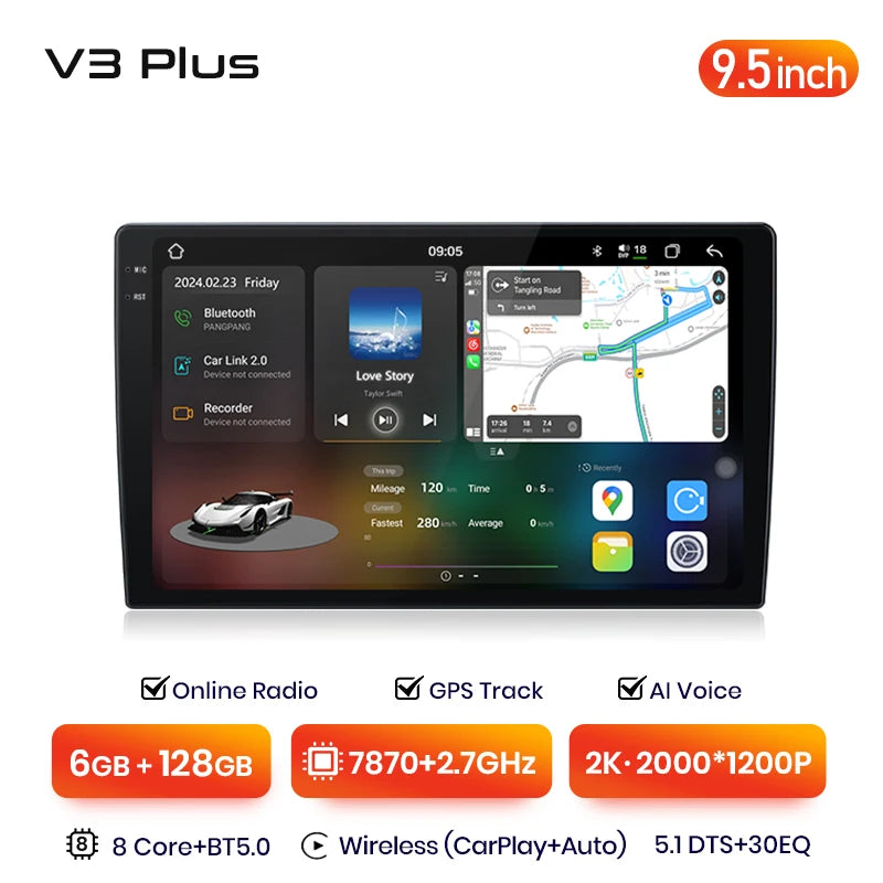 Junsun V3 Plus 2K Android 13 CarPlay inalámbrico Android Auto Sistemas inteligentes para Seat Altea 2004-2015 7870 Autoradio 