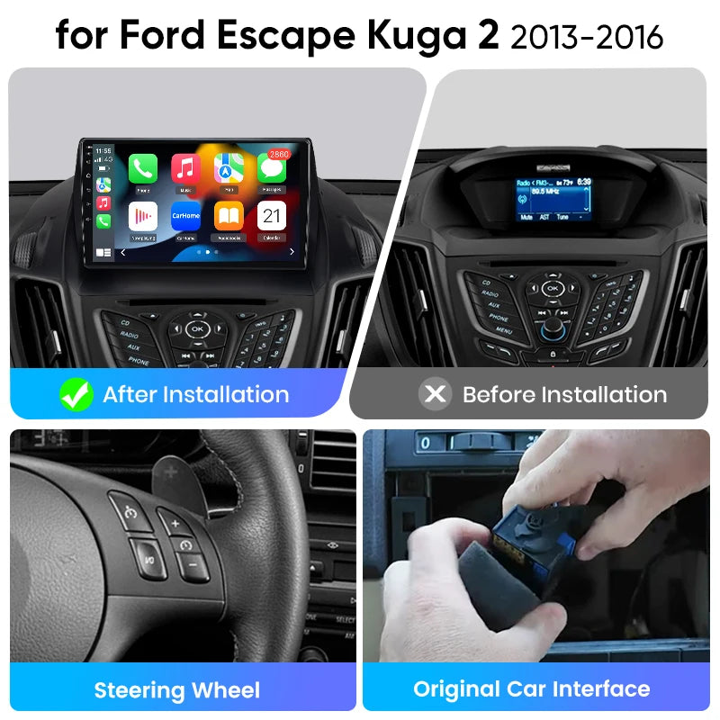 Junsun eSIM Android 14 Wireless CarPlay Android Auto Radio For Ford Escape Kuga 2 2013-2016 Toledo 2004-2009 auto accessories