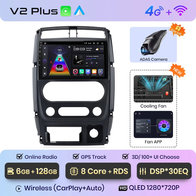 Junsun V1pro AI Voice Car Radio Android Auto Multimedia Player For Suzuki Jimny 3 2005-2019 Carplay 4G RDS 2din GPS autoradio