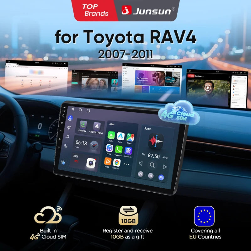 Junsun eSIM Android 14 Wireless CarPlay Android Radio For Toyota RAV4 2007 2008 2009-2011 Autoradio Stereo auto accessories