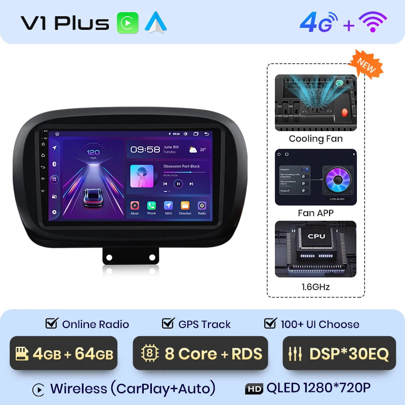 Junsun V1 Plus Car Radio For Fiat 500X 2014 - 2020 wireless CarPlay Android Auto car intelligent systems No 2 din 2din DVD
