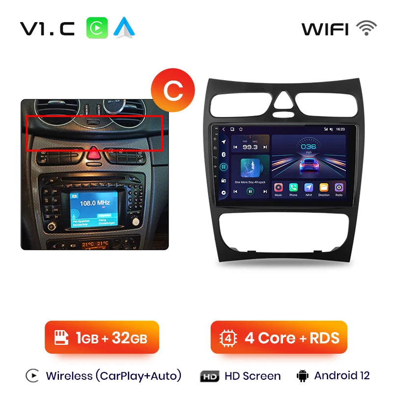 Radio para coche Junsun CarPlay Android Auto para Mercedes Benz Clase C Clase CLK W203 W209 S203 A209 2000-2005 Sistemas inteligentes Auto 