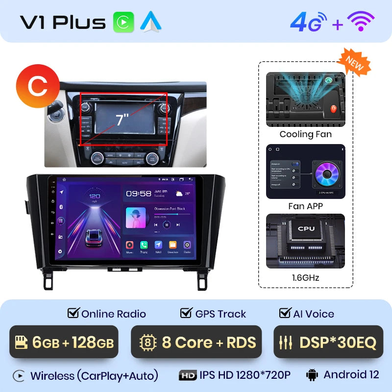 Junsun V1 Wireless CarPlay Android Auto Radio For Nissan Qashqai J11 X-Trail 3 T32 2013-2017 Car Multimedia GPS 2din autoradio