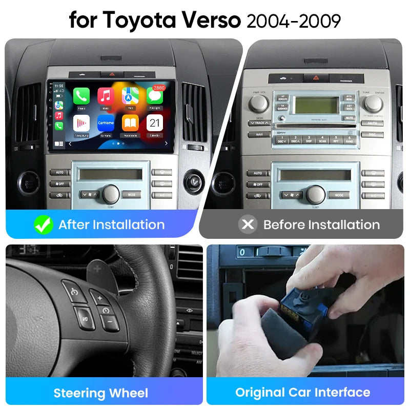 Junsun 8 Core Car Stereo For Toyota Verso 2004 2005 2006 2007-2009  Wireless Carplay Android Auto GPS Navigation FM RDS eSIM