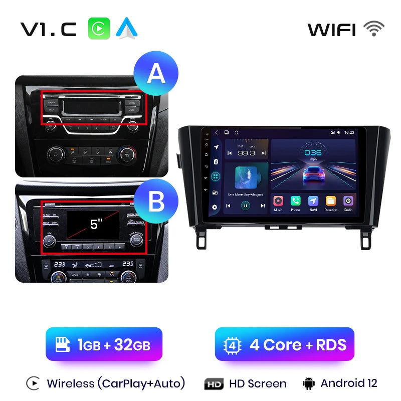 Junsun V1 Drahtloses CarPlay Android Autoradio für Nissan Qashqai J11 X-Trail 3 T32 2013-2017 Auto-Multimedia-GPS 2din Autoradio 