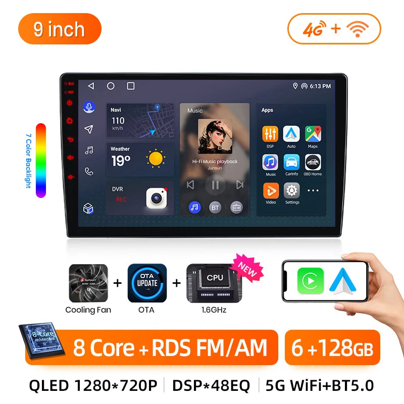 Junsun AI Wireless CarPlay Android Auto Car Radio For Hyundai Santa Fe 3 2013 2014 2015-2016 4G GPS Smart Intelligent Systems